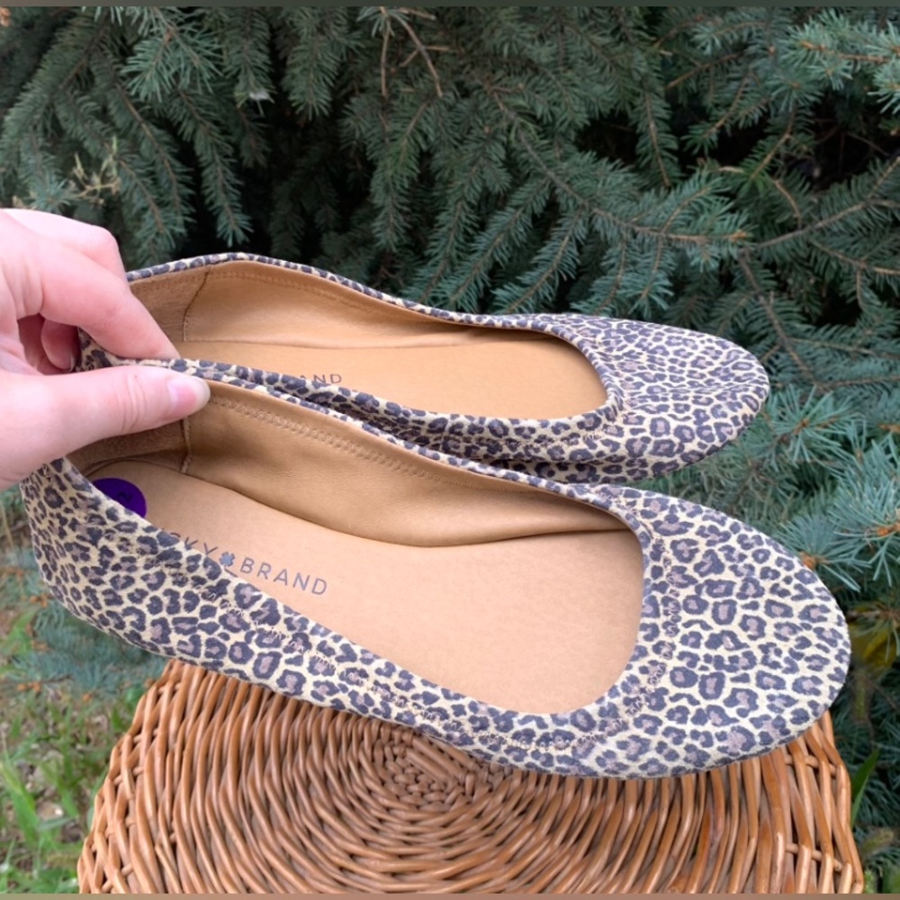 LUCKY BRAND Erin Animal Print Ballet Leather Flats Leopard Cheetah Size 8.5